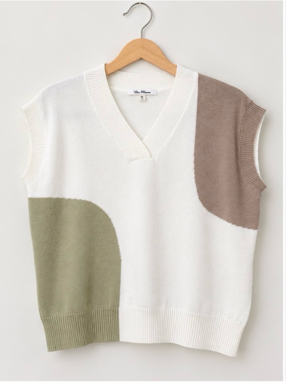 Vila Milano White Colorblock V‑Neck Sweater Vest